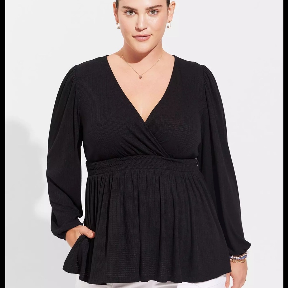 Torrid 00 Textured Knit Surplus Puff Sleeve Babydoll Top